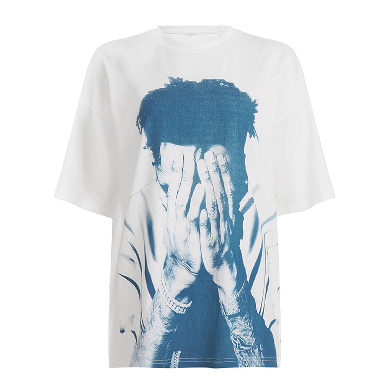 Hip-Hop Portrait Tee - Oversized Drop-Shoulder T-Shirt | Free Shipping| Crypto Payments