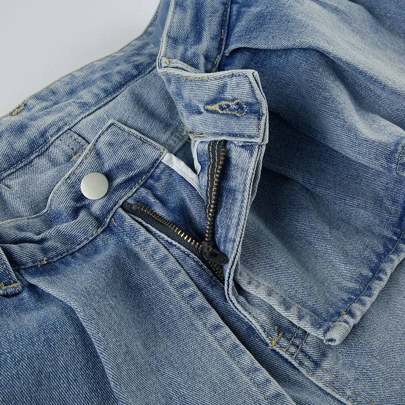 Y2K Fake Two-Piece Jeans - Wide-Leg Pleated Denim Pants | Free Shipping|Crypto Payments