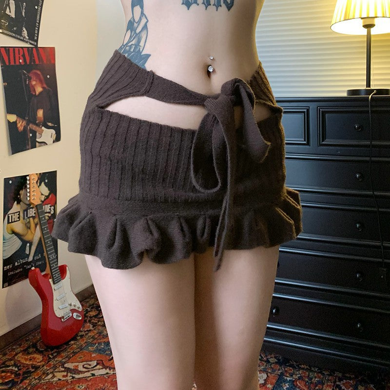 Tiered Ruffle Knit Skirt - Lace-Up Sweet & Spicy Mini| Free Shipping|Crypto Payments