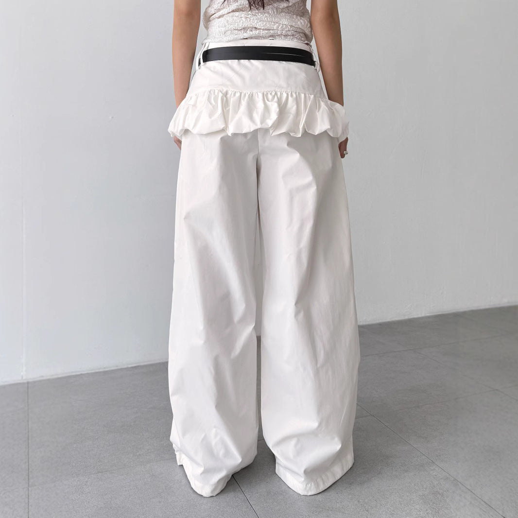 Korean Peplum Pants - False Two-Piece Wide Leg Trousers | Free Shipping