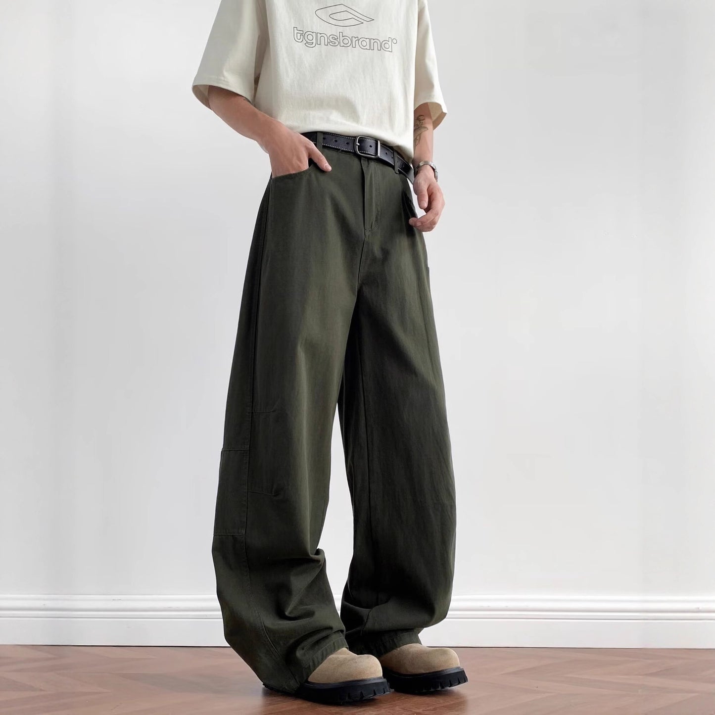 Solid Color Scimitar Jeans – Unisex High-Street Loose Wide-Leg Pants | Black, Green, Gray | Free Shipping | Crypto Payments Accepted