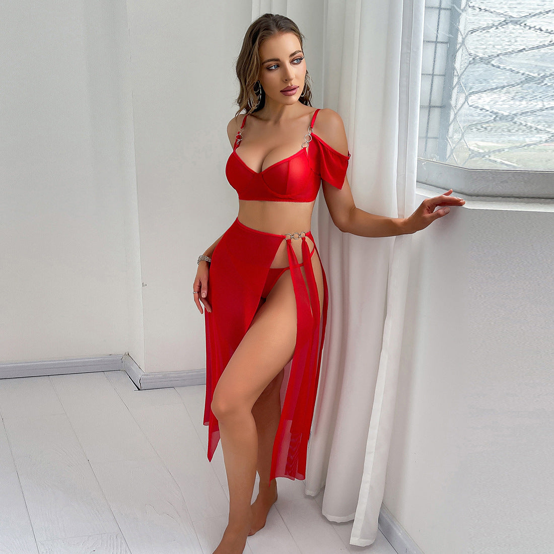 Sheer Mesh Lingerie Set - 3-Piece See-Through Gown | Free Shipping