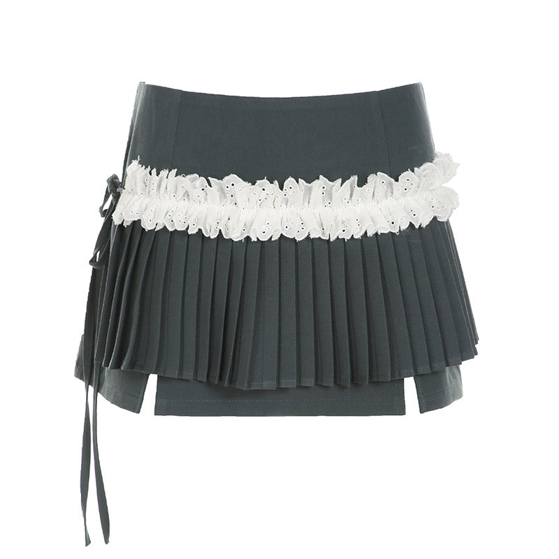 Lace Trim Pleated Skirt - Sexy Bodycon Mini |Free Shipping|Crypto Payments