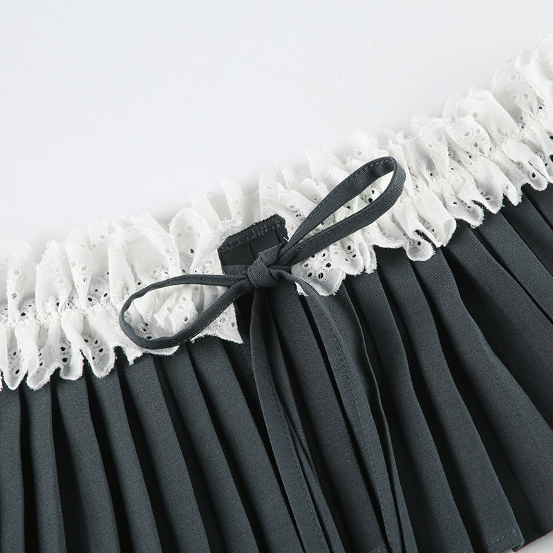 Lace Trim Pleated Skirt - Sexy Bodycon Mini |Free Shipping|Crypto Payments