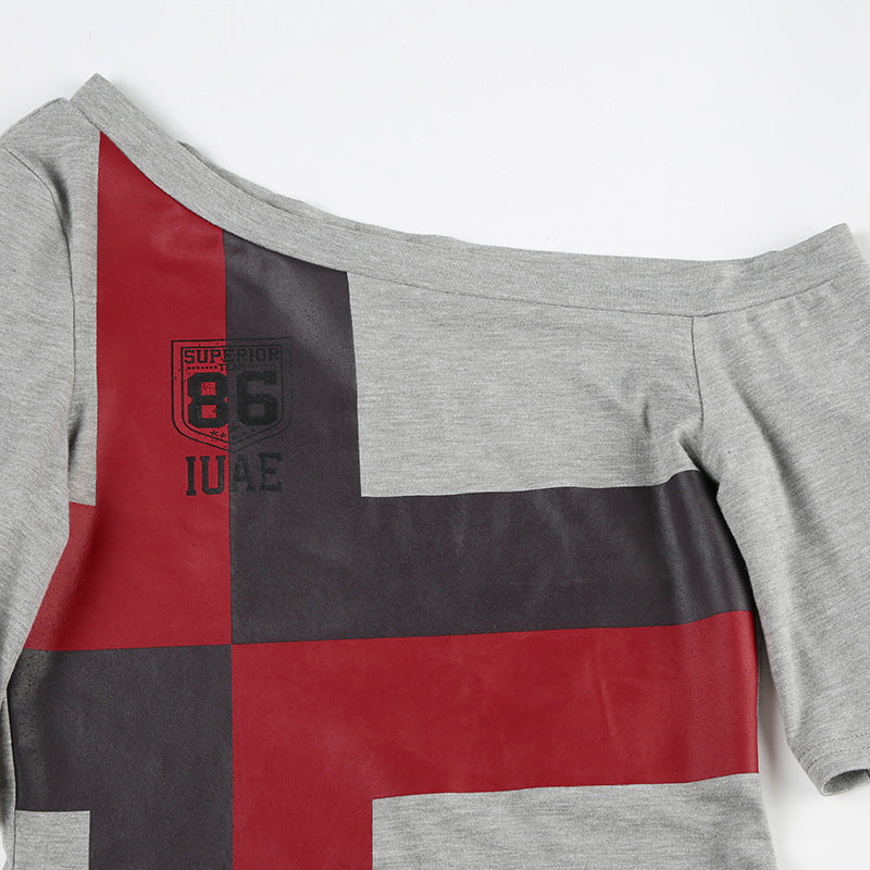 Color-Block Off-Shoulder Tee - Geometric Streetwear Top |Free Shipping|Crypto Payments