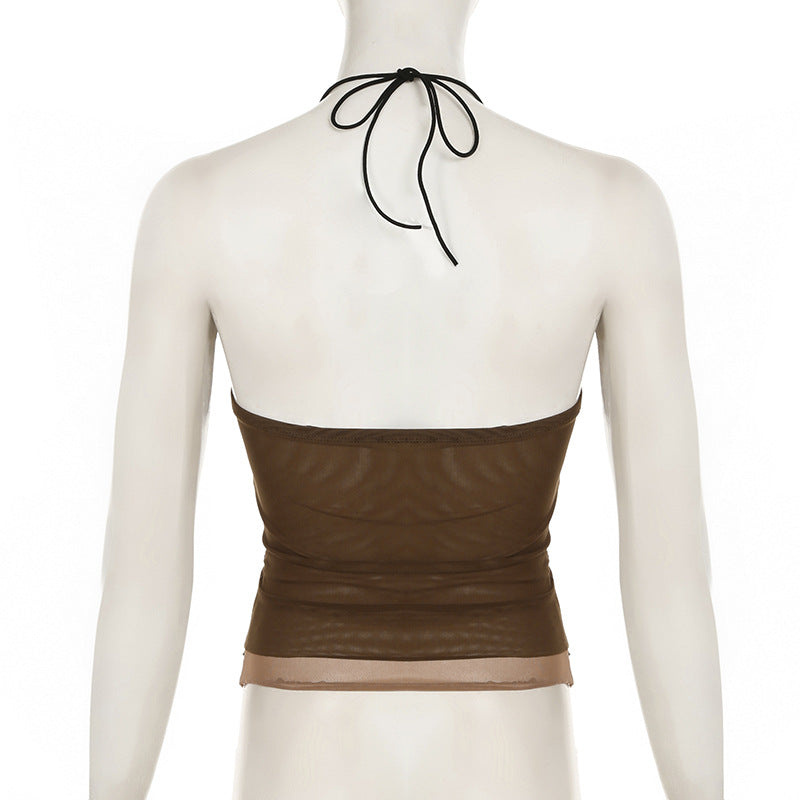 Y2K Mesh Outfit - Halter Top & Pleated Skirt | Free Shipping|Crypto Payments