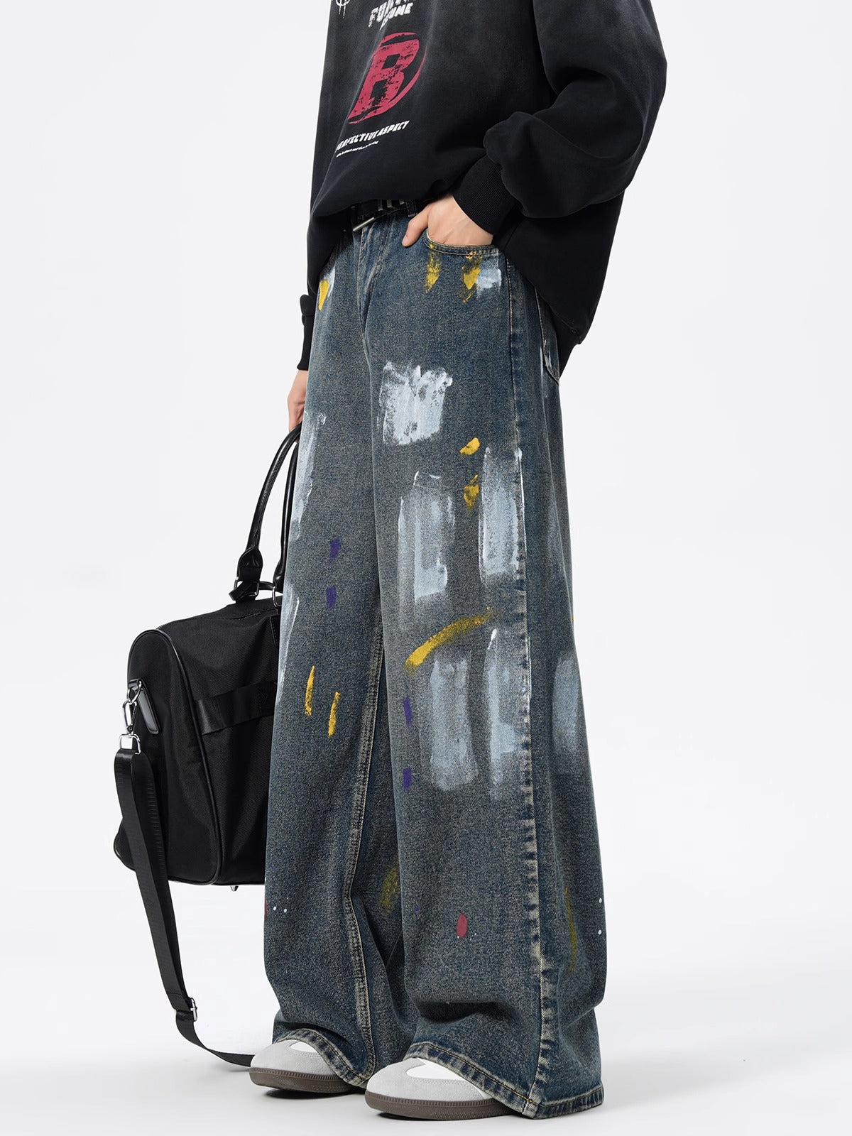 Men’s Graffiti Paint-Splatter Straight Jeans – Retro Streetwear Style | Free Global Shipping