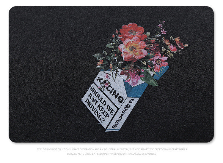 Vintage Floral Letter Graphic Tee - Distressed Oversized Streetwear T-Shirt