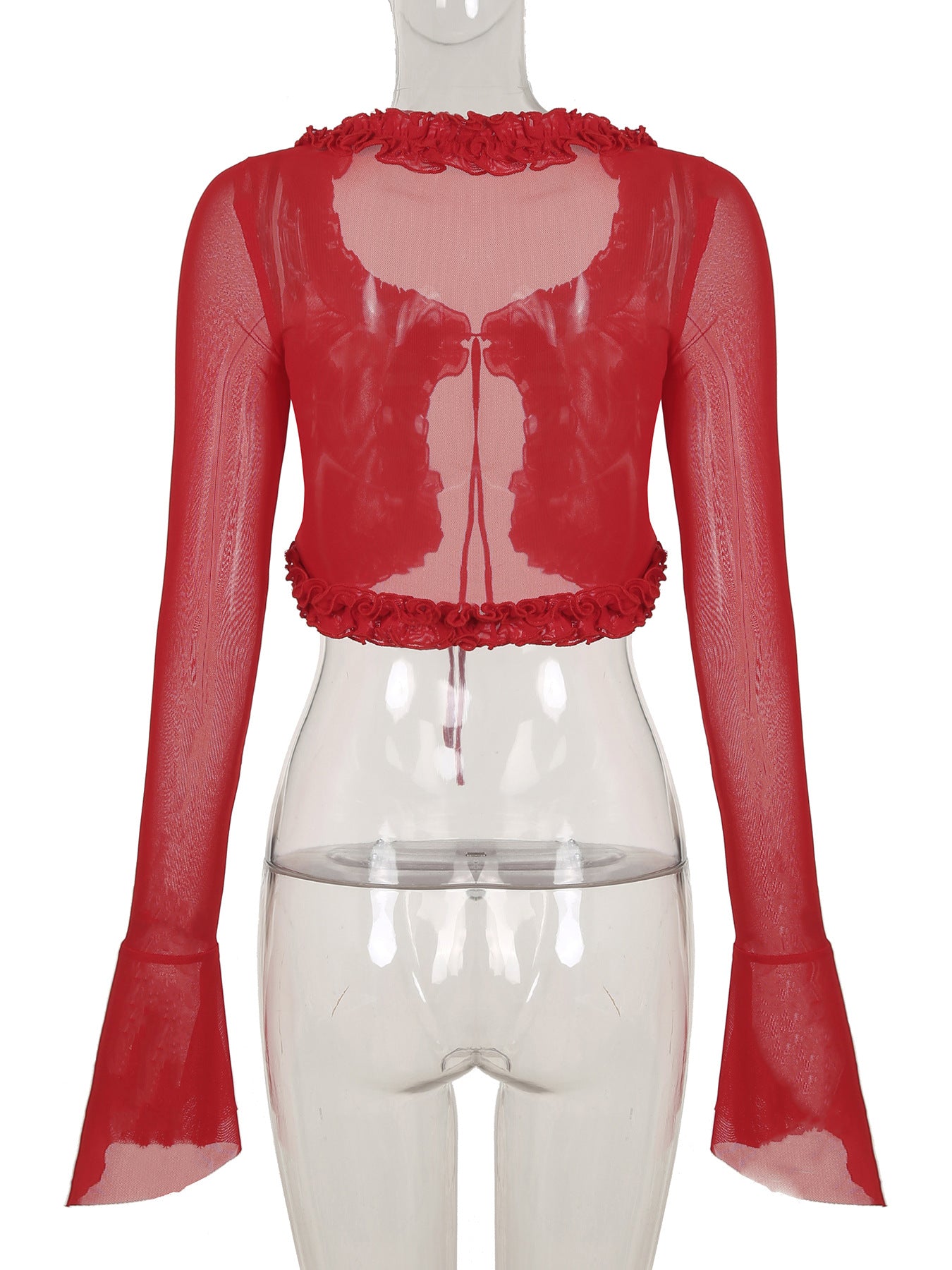 Sexy Mesh Crop Top - Ruffle Bell Sleeve Blouse | Free Shipping|Crypto Payments