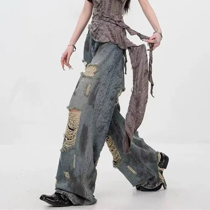 Tie-Dye Destroyed Jeans - Grunge Streetwear Trousers(XS-XL)|Free Shipping|Crypto Payments