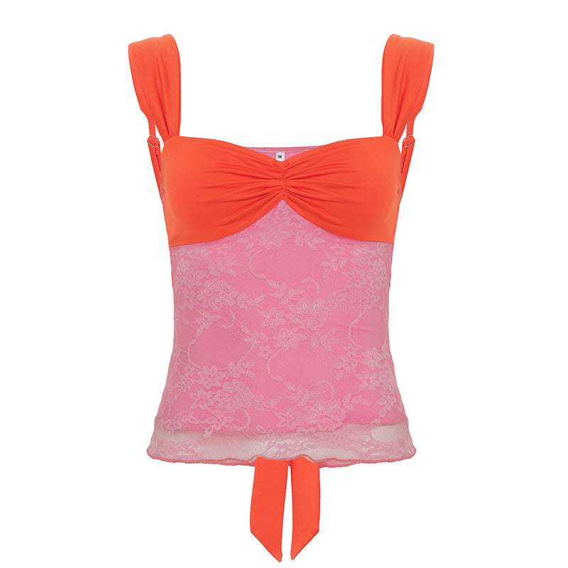 Top Bralette de Renda Y2K - Top Cropped Sexy com Acabamento em Contraste | Grátis para todo o Mundo