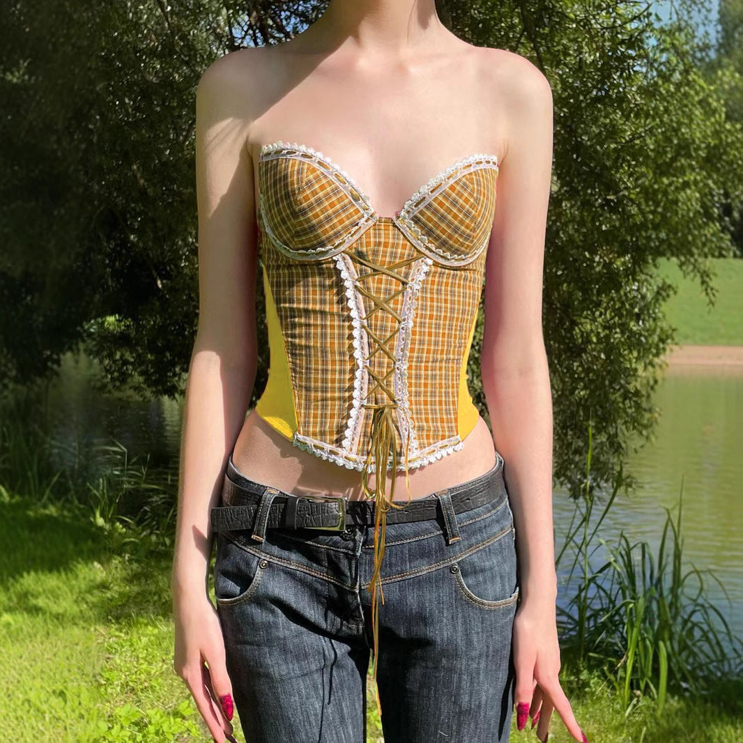 Tartan Corset Top - Lolita Lace Bustier | Crypto Payments