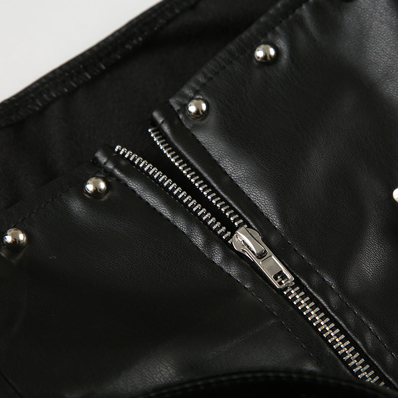 Punk Studded Corset Vest - Edgy Faux Leather Waist Cincher | Free Shipping | Crypto Pay