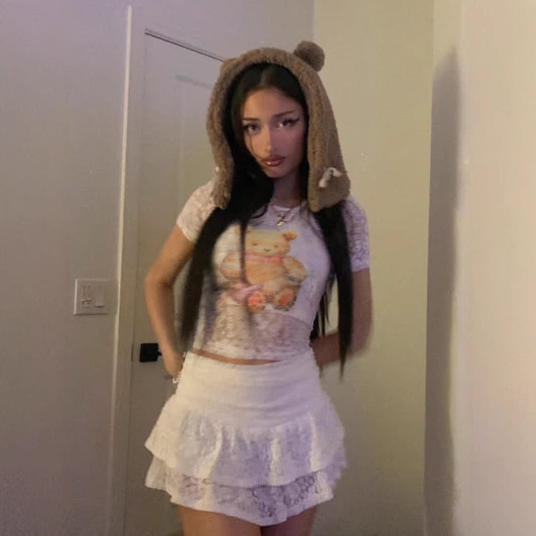 Teddy Bear Lace Top - Sheer Sweet & Sexy Blouse | Free Shipping|Crypto Payments