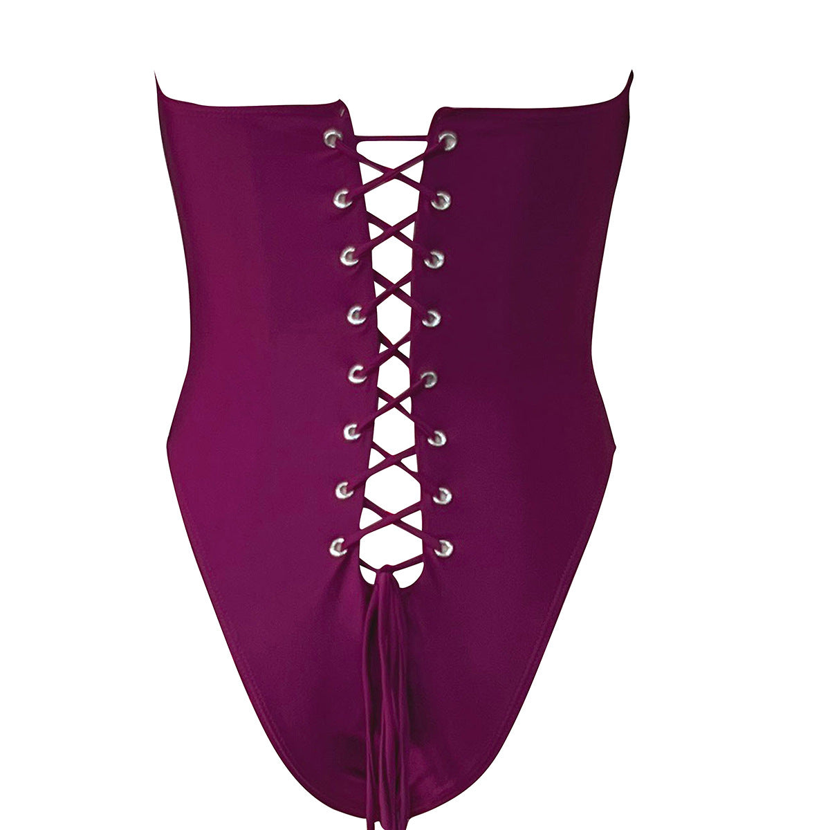 Sexy Wine Red Swimsuit Set - Sheer Mesh Bandeau Monokini with Sarong | Free Shipping | Crypto Pay