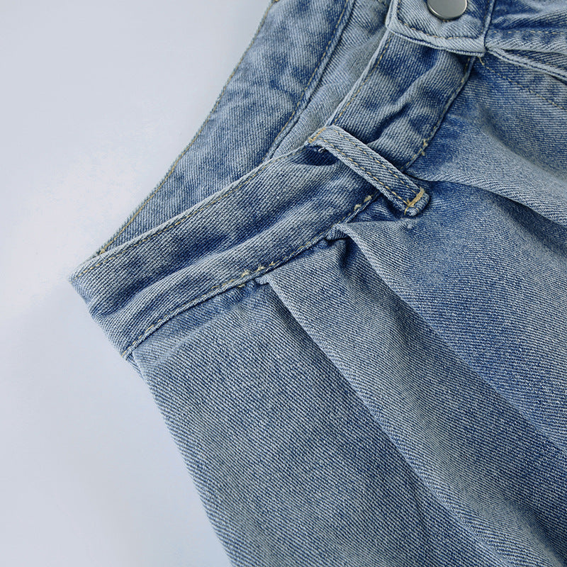 Y2K Fake Two-Piece Jeans - Wide-Leg Pleated Denim Pants | Free Shipping|Crypto Payments
