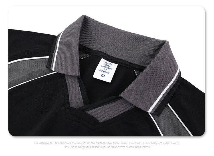 High-Street Raglan T-Shirt | Color Block Polo Style | Loose Fit | Black Apricot | Free Global Shipping | Crypto Accepted