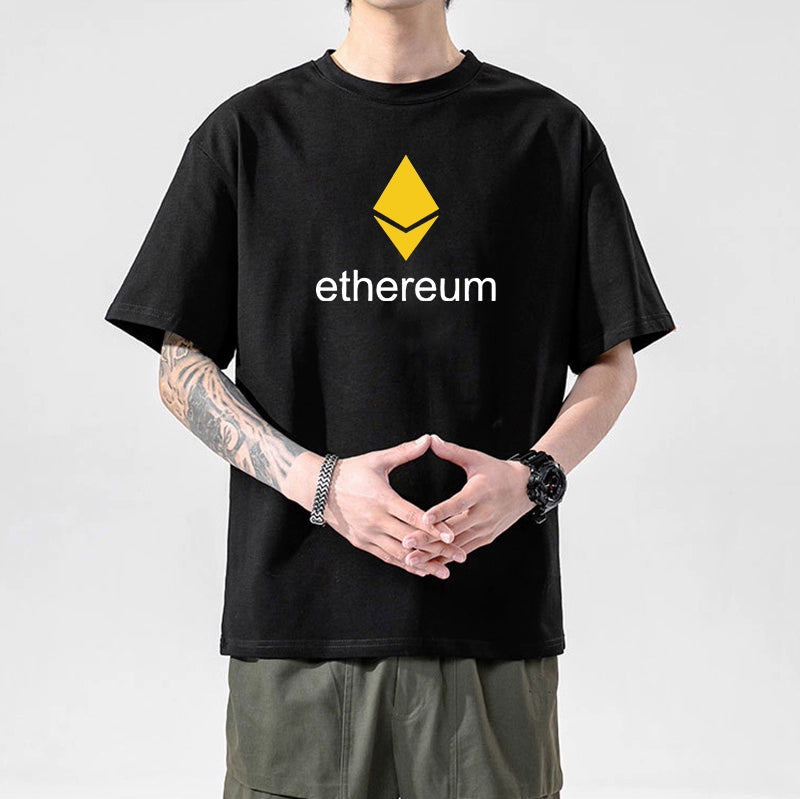 Men’s Crypto T-Shirt | 100% Cotton Blockchain Tee with Bitcoin, Ethereum, Dogecoin Prints | XS–2XL | Free Global Shipping