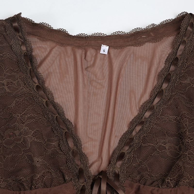Y2K Mesh Cardigan - V-Neck Lace Cover-Up |Crypto Payments