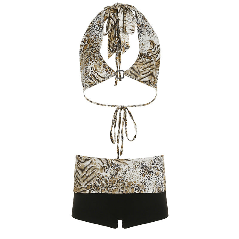 Y2K Bikini Set - Leopard Halter & Hip-Lift Briefs