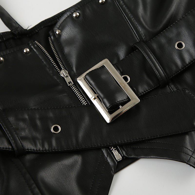 Punk Studded Corset Vest - Edgy Faux Leather Waist Cincher | Free Shipping | Crypto Pay