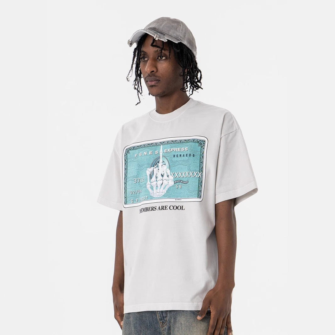 Vintage Skeleton Hand Print Tee - Oversized Streetwear T-Shirt Men Women