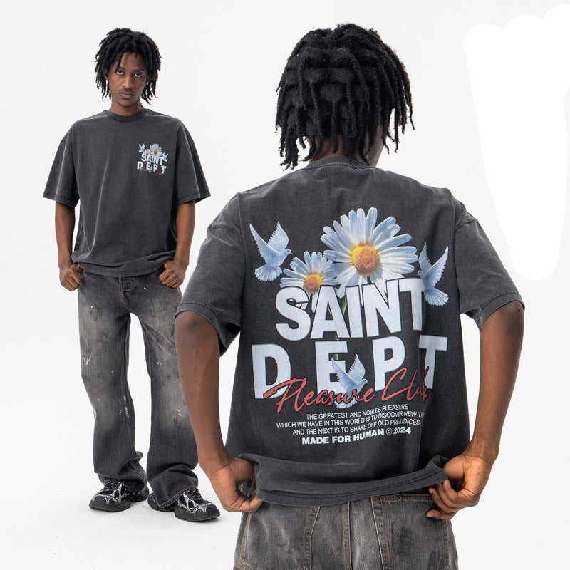 Streetwear Essential Tee - Peace Symbol Washed Cotton Oversized Unisex Shirt