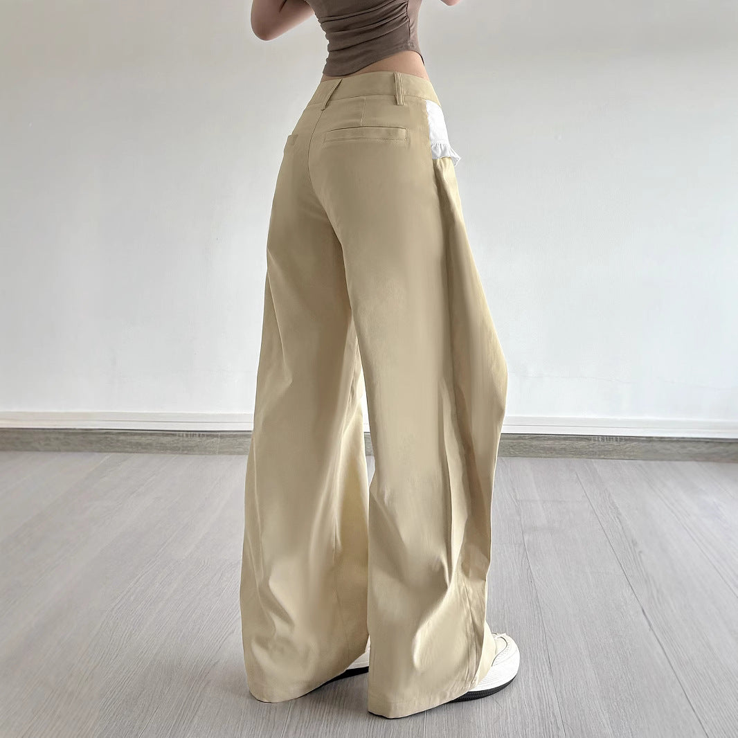 Designer Double Waist Pants - Women's Curved Hem Wide-Leg Trousers | Free Shipping