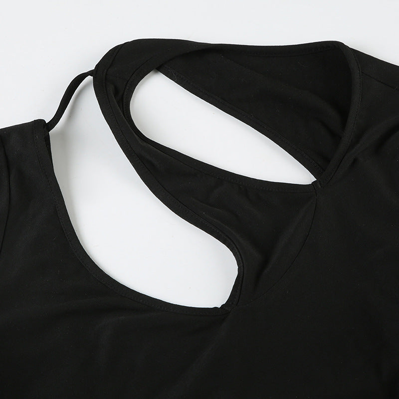 Y2K Women's Cropped Fitted Top - Edgy Cutout Long Sleeve Tee| Free Shipping|Crypto Payments