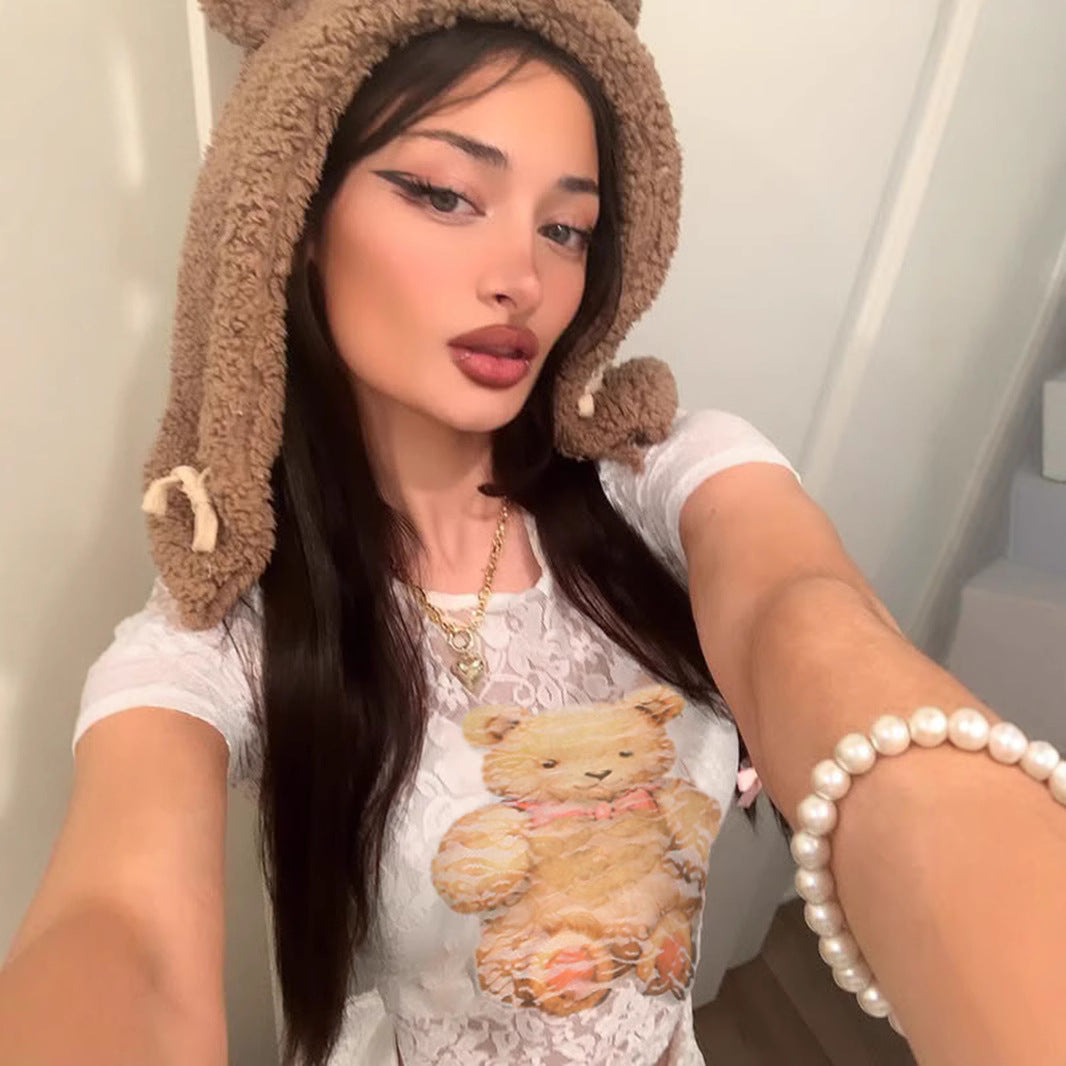 Teddy Bear Lace Top - Sheer Sweet & Sexy Blouse | Free Shipping|Crypto Payments