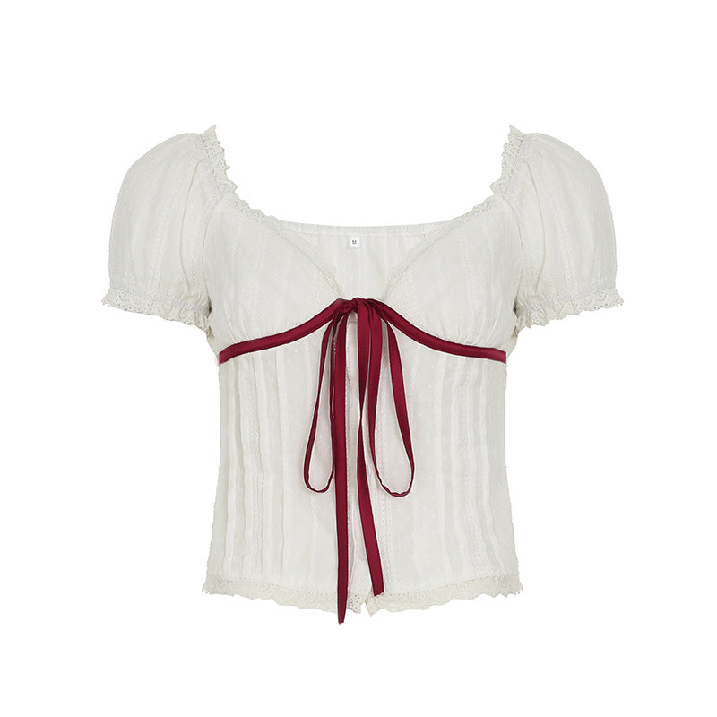 V-Neck Puff Sleeve Bustier Tee | Sexy Two-Tone Summer Shirt| Free Shipping|Crypto Payments