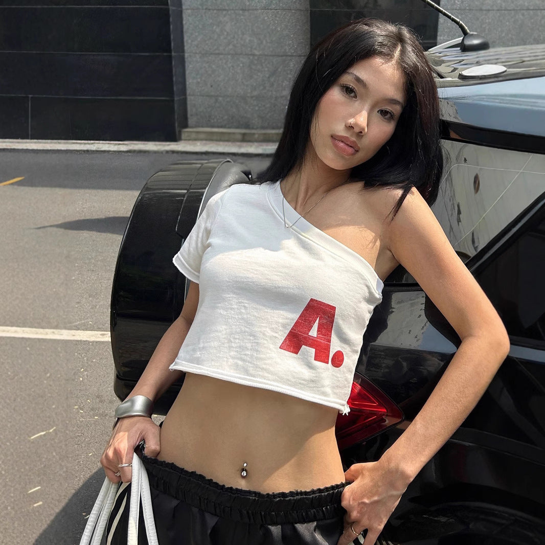 Y2K Off-Shoulder Top - Sexy Printed Crop Tee| Free Shipping|Crypto Payments