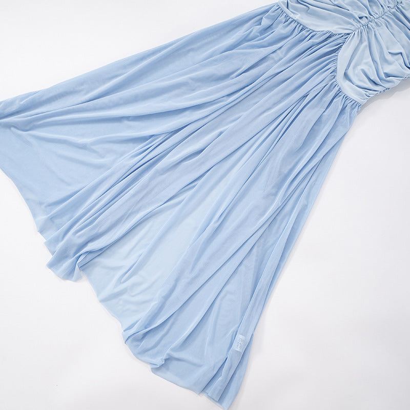 Y2K Mermaid Gown - Sheer Mesh Formal Dress with Sexy Back Cutout