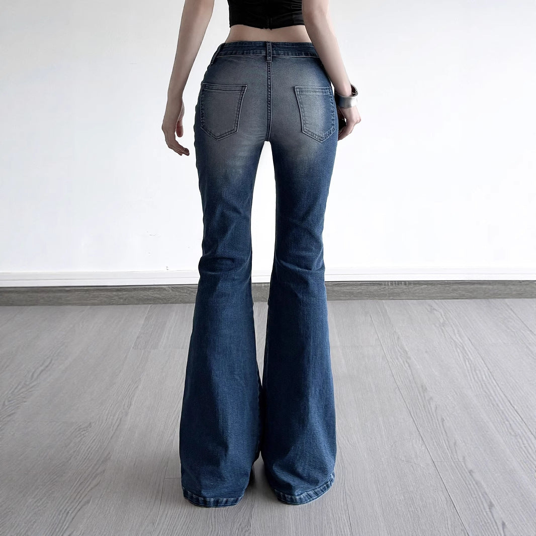 Low-Rise Bootcut Jeans - Vintage Wash Streetwear Pants with Lifting Effect | Free Shipping