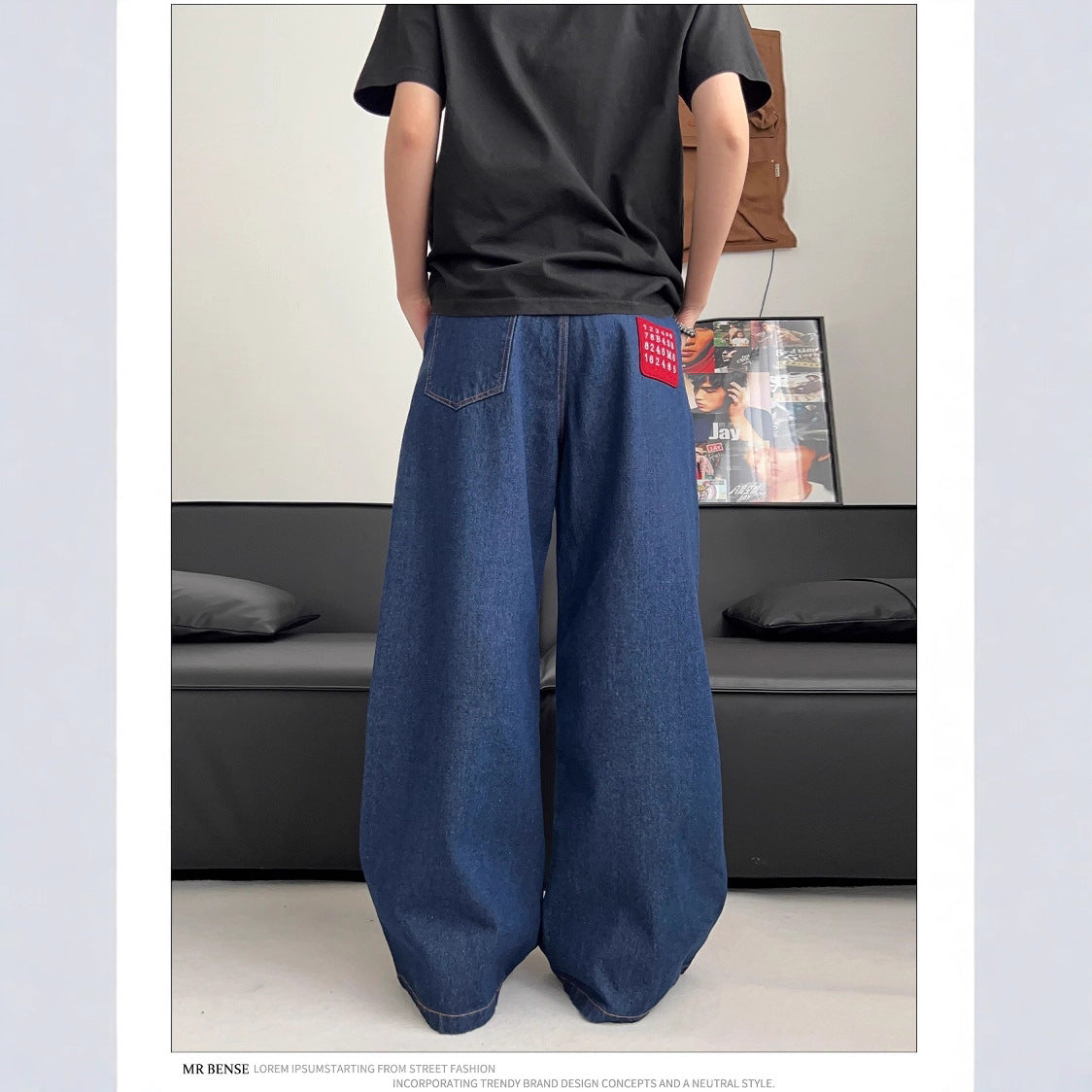 Clean Washed Dark Blue Jeans – Men’s Vintage Vibe Style | Loose Wide-Leg Straight Fit | Free Shipping | Crypto Accepted