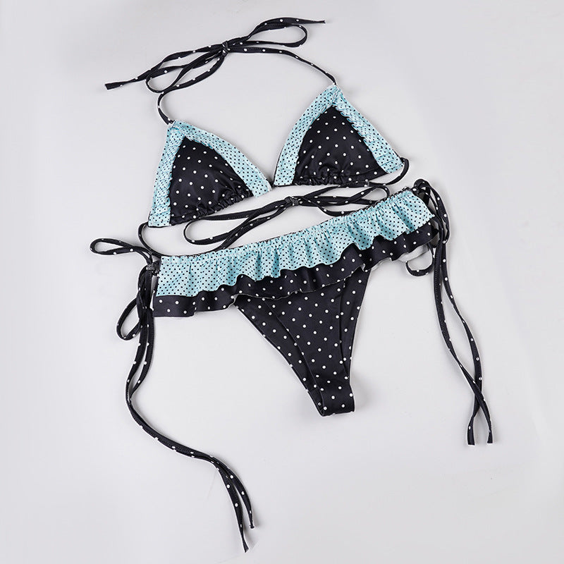 Polka Dot Ruffle Bikini Set - Sweet & Sexy Halter Bralette | Free Shipping