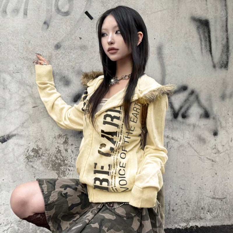 Y2K Fuzzy Letter Hoodie - Oversized Streetwear Sweatshirt | Free Shipping|Crypto Payments