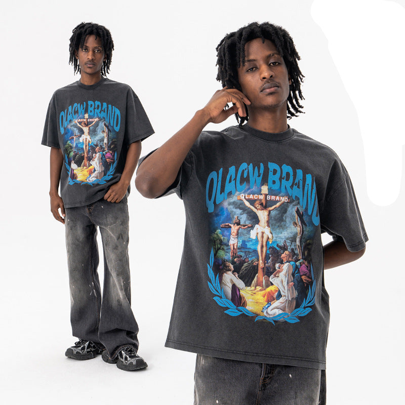 Gothic Art T-Shirt - Vintage Religious Painting Oversized Streetwear Tee