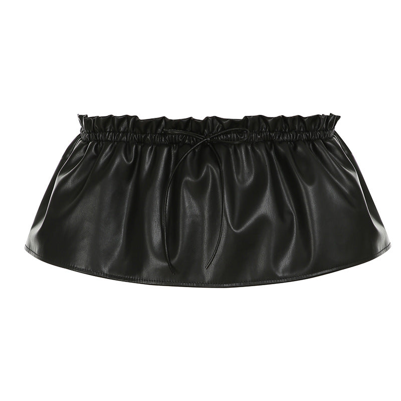 Leather-Panel Mini Skirt - Flirty Flounce Hem | Free Shipping|Crypto Payments