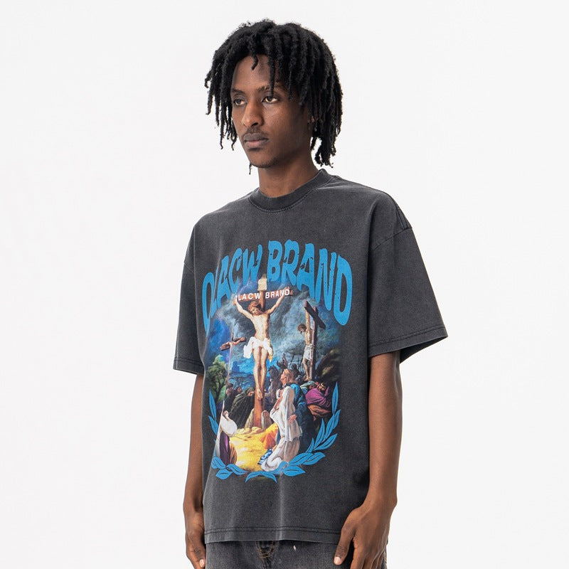 Gothic Art T-Shirt - Vintage Religious Painting Oversized Streetwear Tee