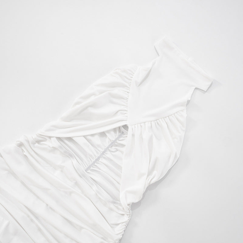 White Halter Backless Ruched Cutout Mini Dress – Sexy Bodycon Style, Free Shipping, Crypto OK