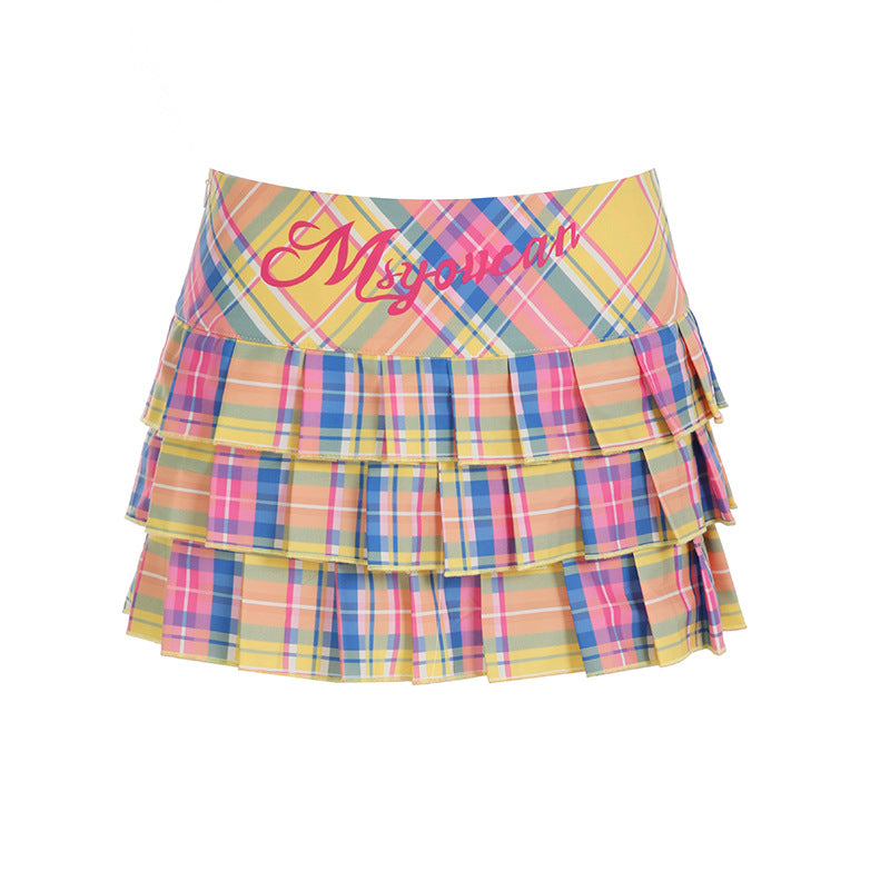 Y2K Checkered Skirt - Low-Rise Rainbow Pleats | Free Shipping| Crypto Payments