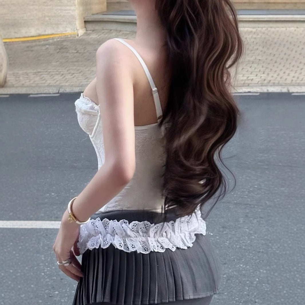 Lace Trim Pleated Skirt - Sexy Bodycon Mini |Free Shipping|Crypto Payments