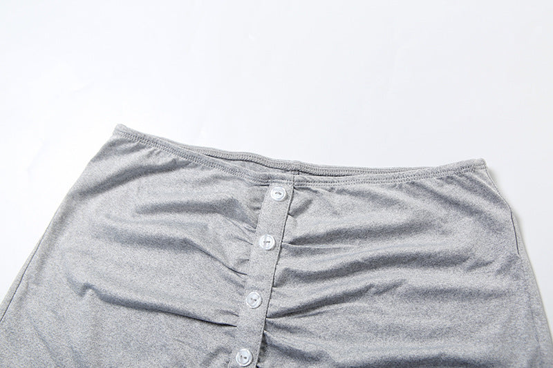 Gray Ruched Halter Crop Top & Shorts Set – Sexy Two-Piece Outfit | Free Shipping | Crypto Pay