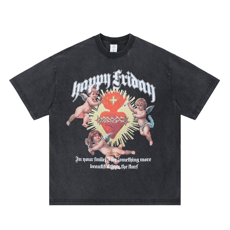 Retro Heart Print T-Shirt - Oversized Cotton Streetwear Top