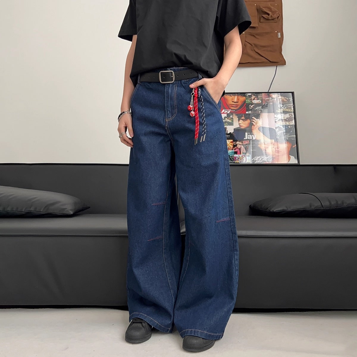 Clean Washed Dark Blue Jeans – Men’s Vintage Vibe Style | Loose Wide-Leg Straight Fit | Free Shipping | Crypto Accepted