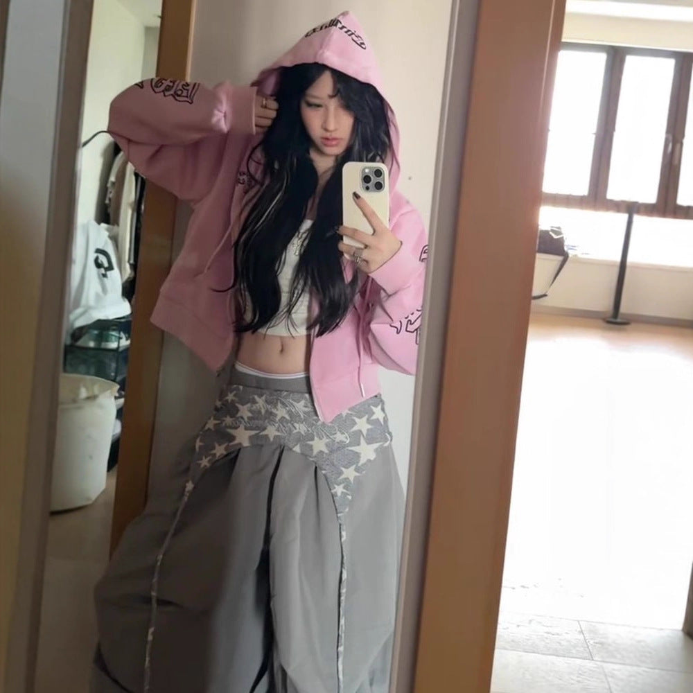 Women's Cropped Hoodie - Retro Zip-Up Hooded Jacket | Free Shipping|Crypto Payments