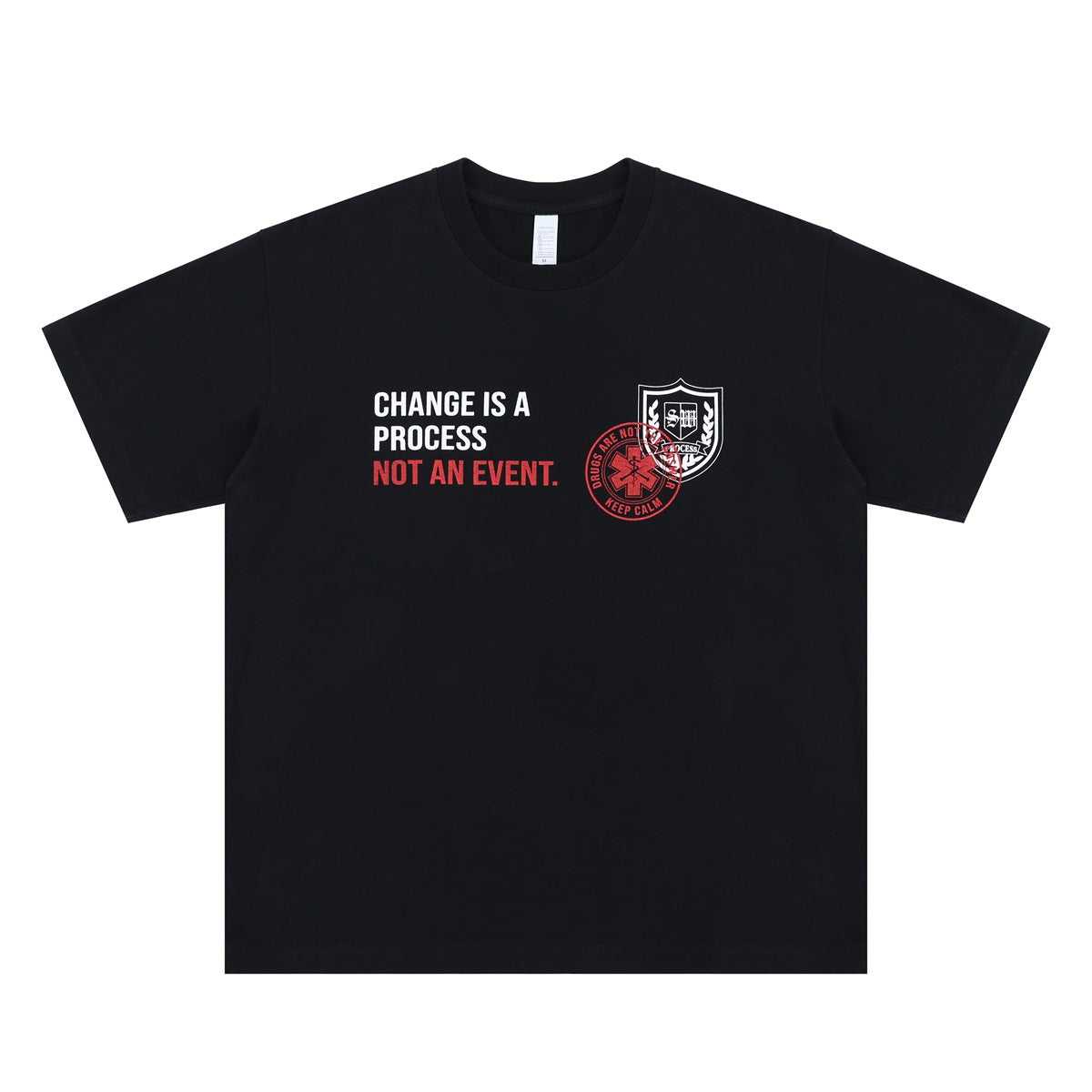 Badge Letter Print Streetwear Tee | Men’s Loose Fit T-Shirt | Black & White | Free Shipping | Crypto Payment