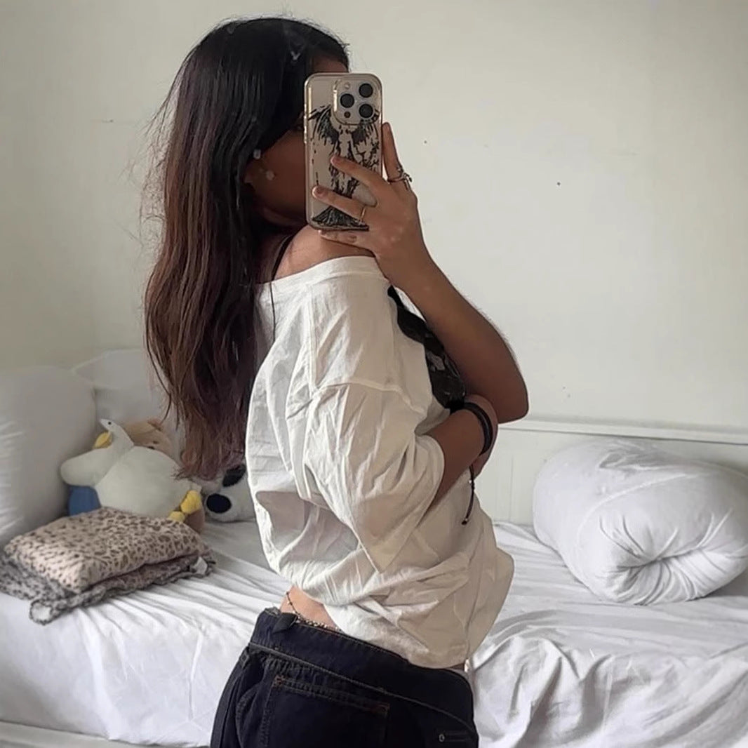 Lips Print Street Tee - Off-Shoulder Oversized Shirt | Free Shipping|Crypto Payments