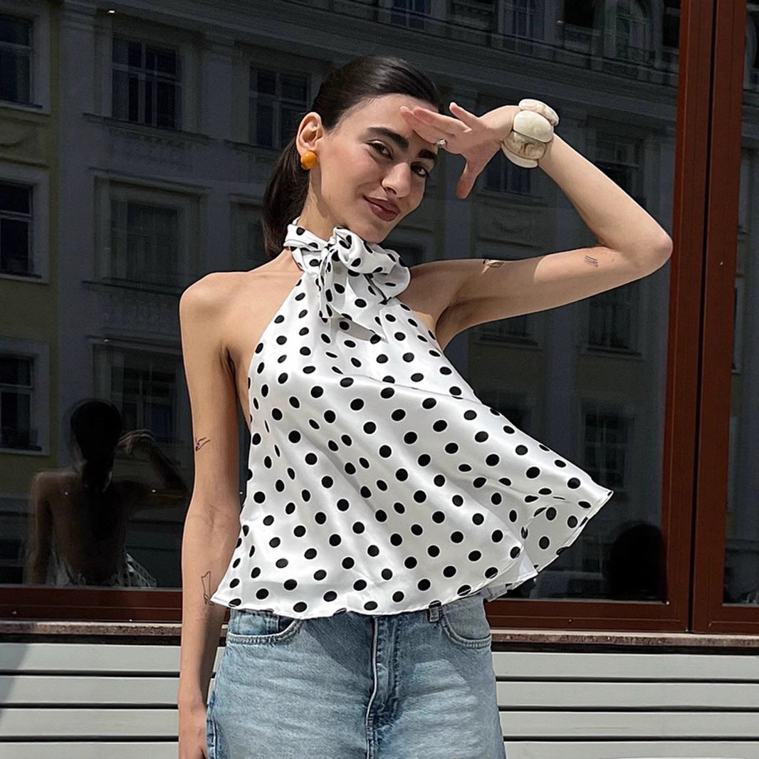 Blusa sensual de bolinhas frente única - Blusa com amarração nas costas e amarração nas costas | Frete grátis para todo o mundo | Crypto Pay